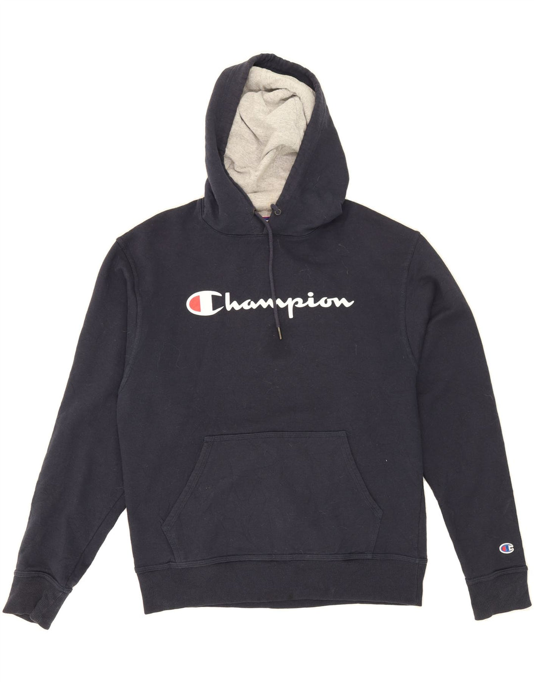 CHAMPION Mens Graphic Hoodie Jumper Medium Navy Blue Cotton Vintage Champion and Second-Hand Champion from Messina Hembry 