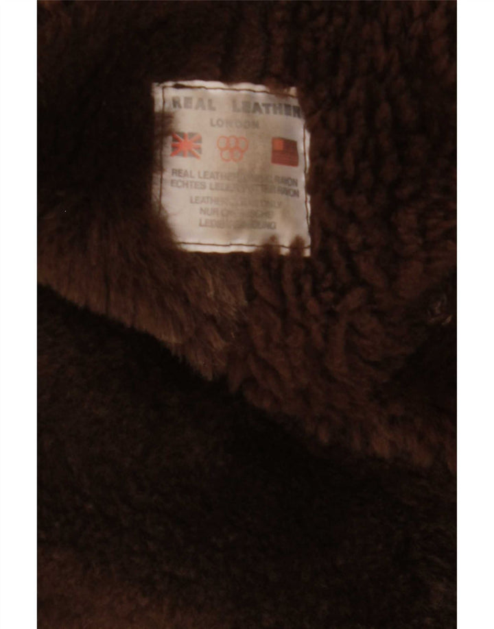 Cappotto in shearling vintage da donna UK 14 in pelle marrone medio