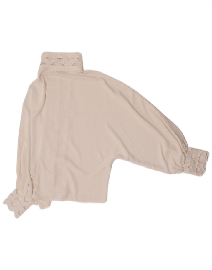 Camicetta camicia vintage da donna UK 14 grande poliestere bianco