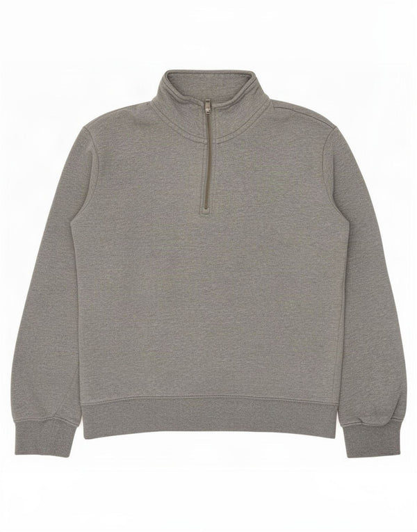 Felpa da uomo Marks & Spencer con zip e collo, piccola, in cotone grigio