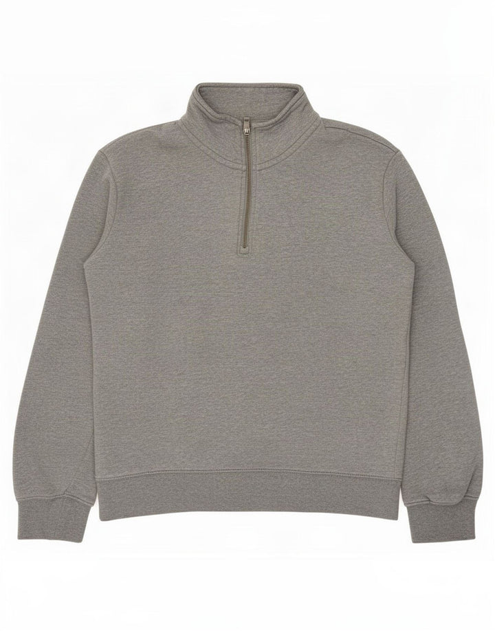 Felpa da uomo Marks & Spencer con zip e collo, piccola, in cotone grigio