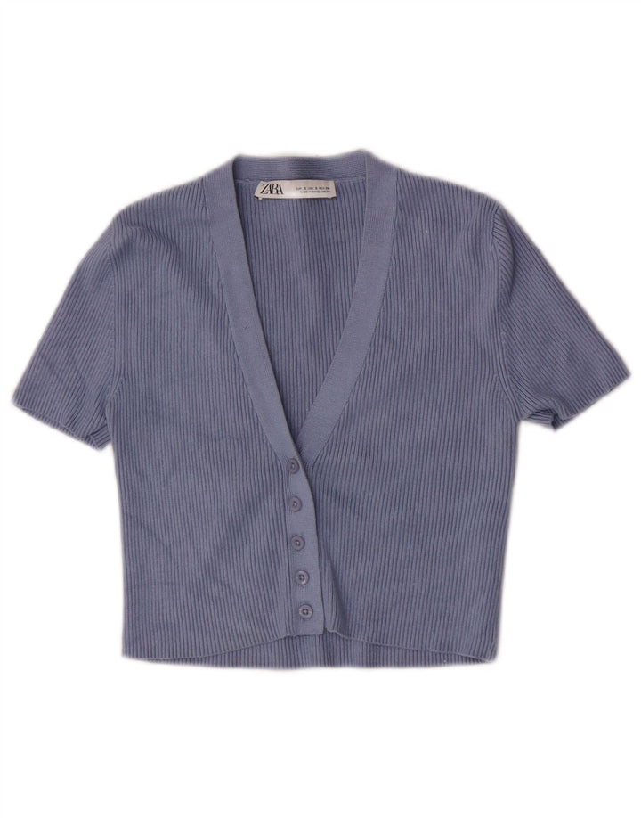 Top corto a maniche corte da donna Zara UK 8 Small in viscosa blu