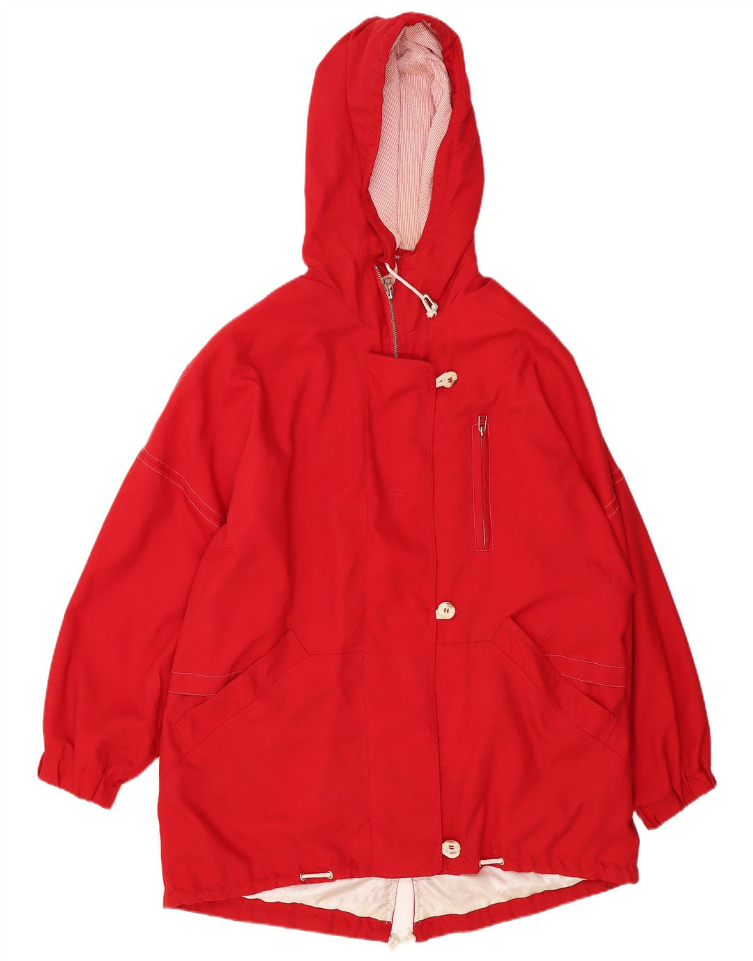 Giacca parka oversize con cappuccio da donna vintage UK 10 piccolo poliestere rosso