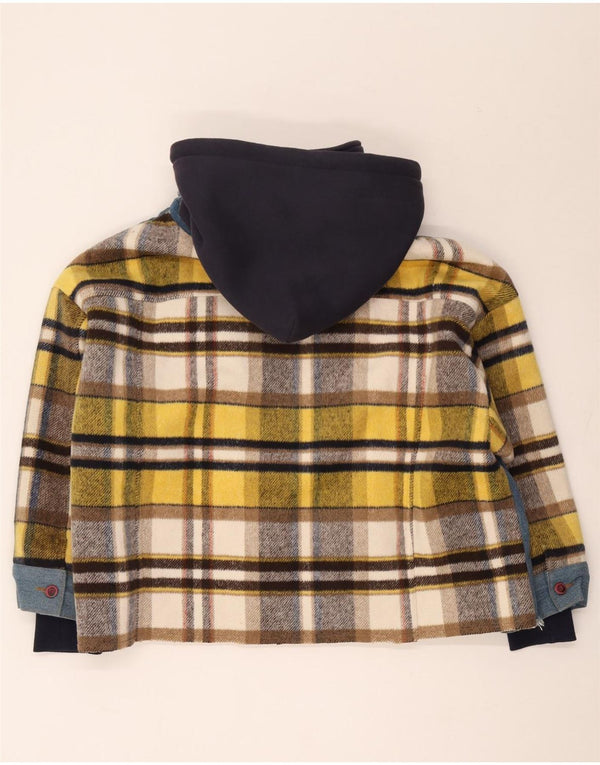 Giacca sherpa vintage da uomo con cappuccio UK 42 XL in cotone a quadri blu