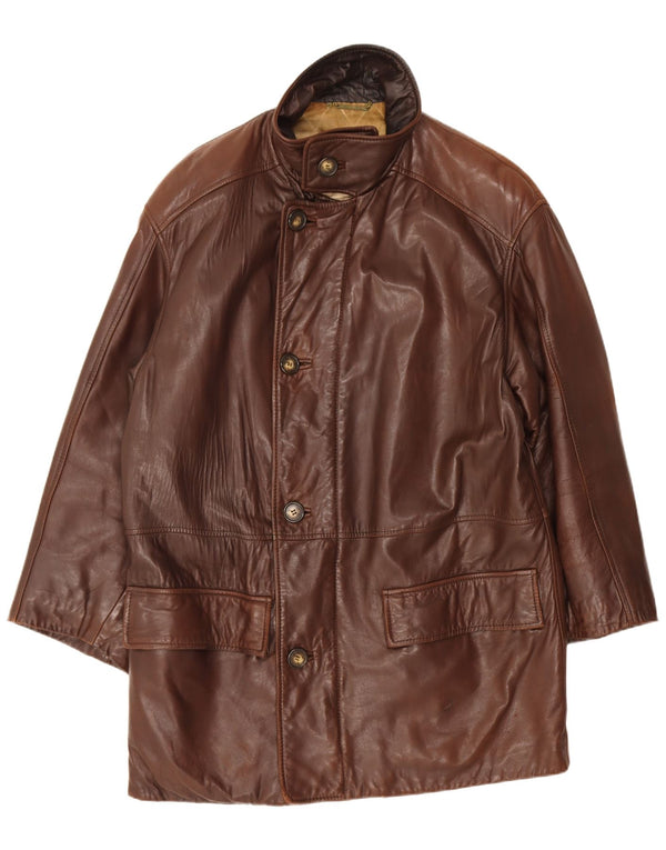Cappotto in pelle vintage da donna UK 14 grande marrone