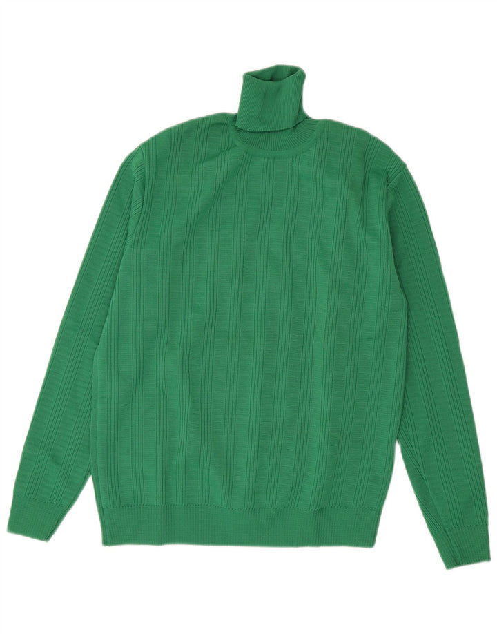Maglione maglione vintage da uomo con collo alto IT 50 verde medio