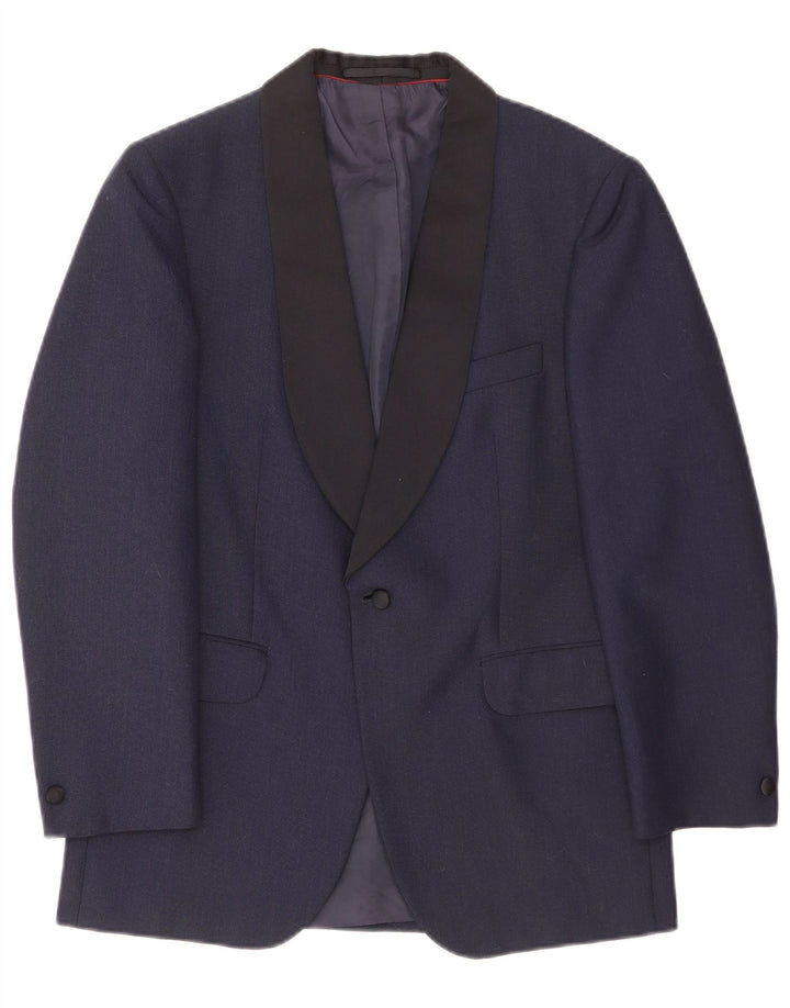 Giacca blazer da uomo a 1 bottone Kruunu UK 36 piccola in lana color block blu navy