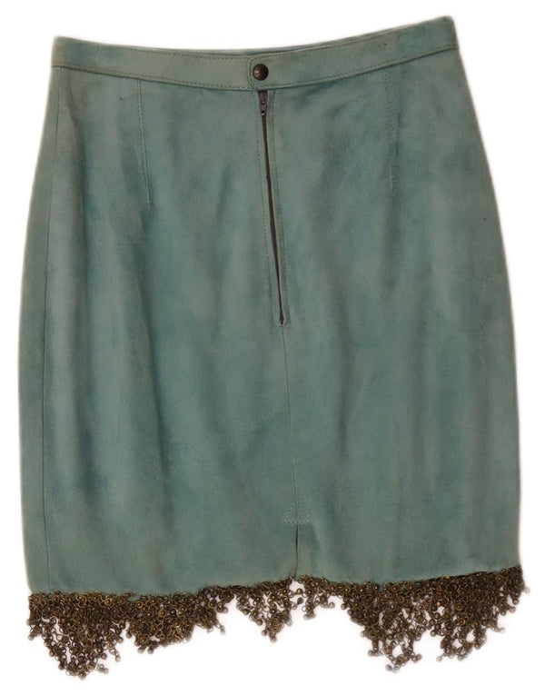 Gonna vintage in pelle scamosciata da donna W26 piccola in pelle blu