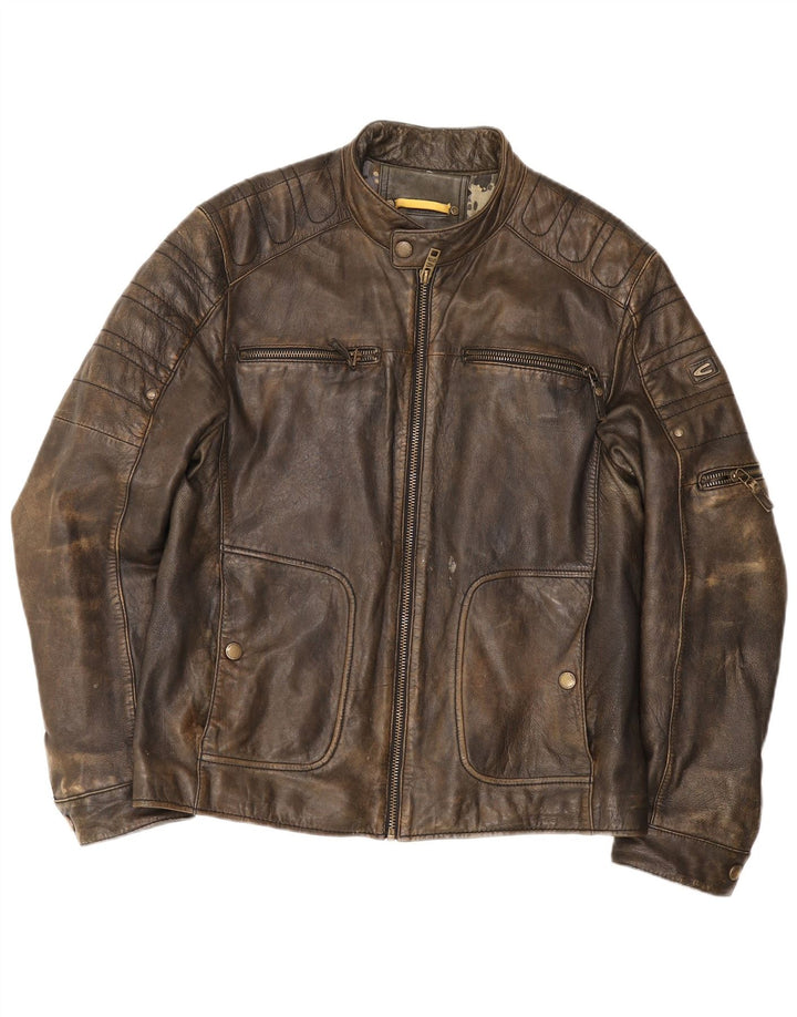 Giacca da pilota in pelle da uomo Camel Active IT 50 Large Marrone