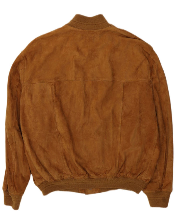 Giubbotto bomber vintage in pelle scamosciata da uomo UK 42 XL Marrone