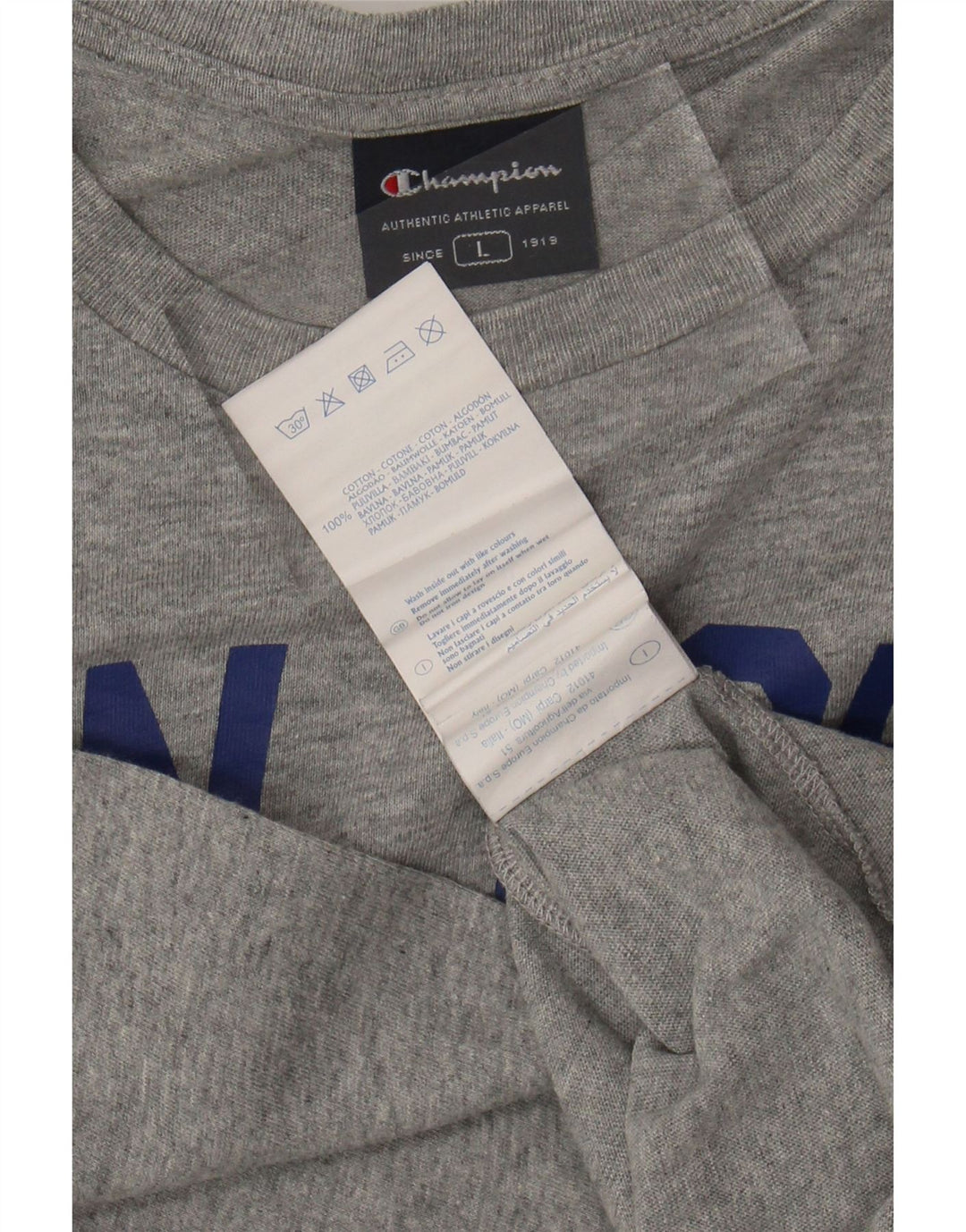 CHAMPION Top grafico da uomo a maniche lunghe in cotone grigio grande