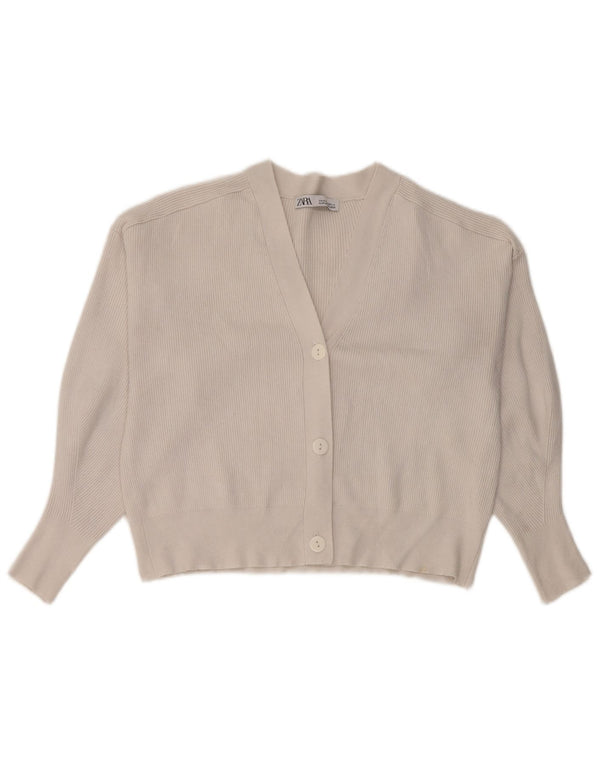 Maglione cardigan corto da donna Zara UK 14 bianco medio