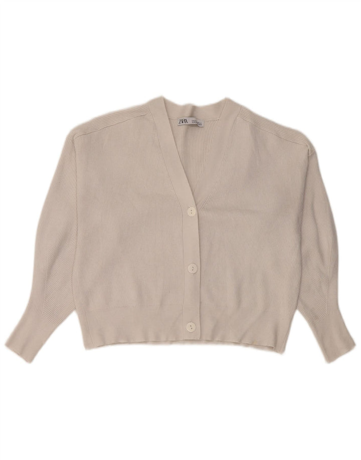 Maglione cardigan corto da donna Zara UK 14 bianco medio