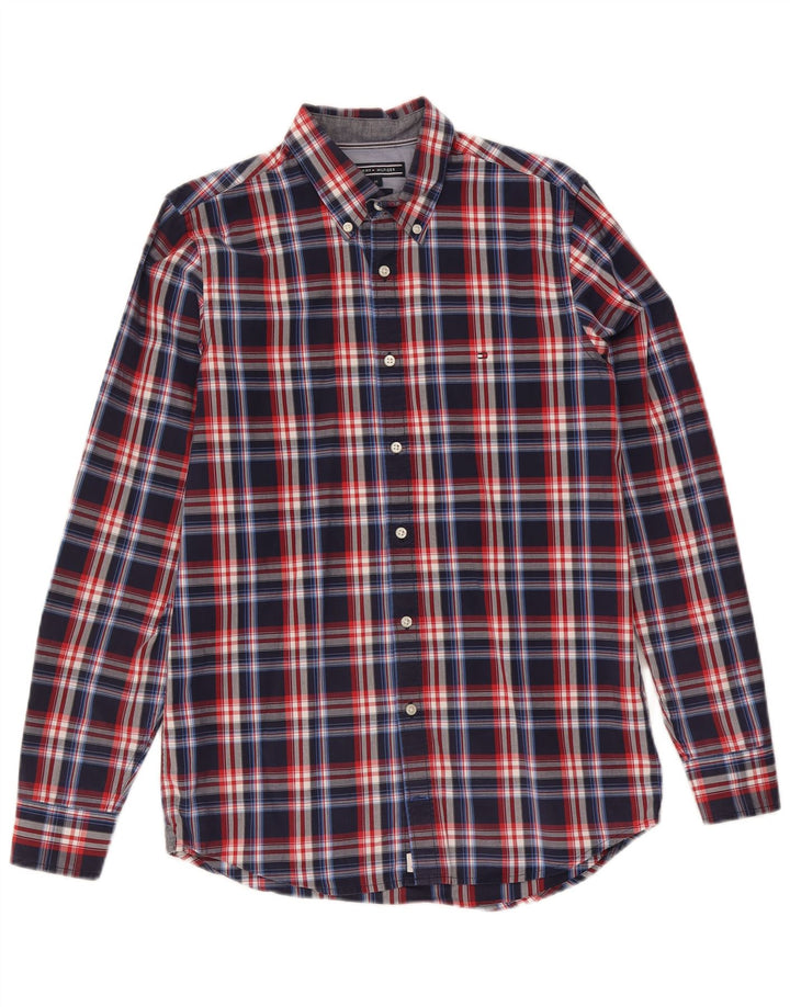 Camicia slim fit da uomo Tommy Hilfiger in cotone a quadri blu navy medio