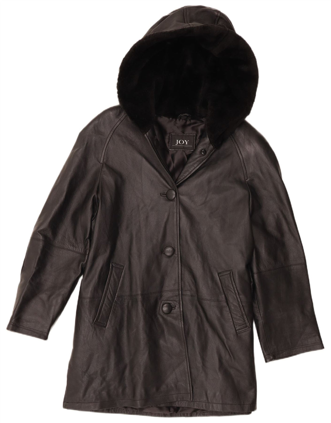 Cappotto oversize in pelle con cappuccio da donna Joy EU 40 medio nero