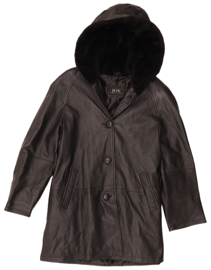 Cappotto oversize in pelle con cappuccio da donna Joy EU 40 medio nero