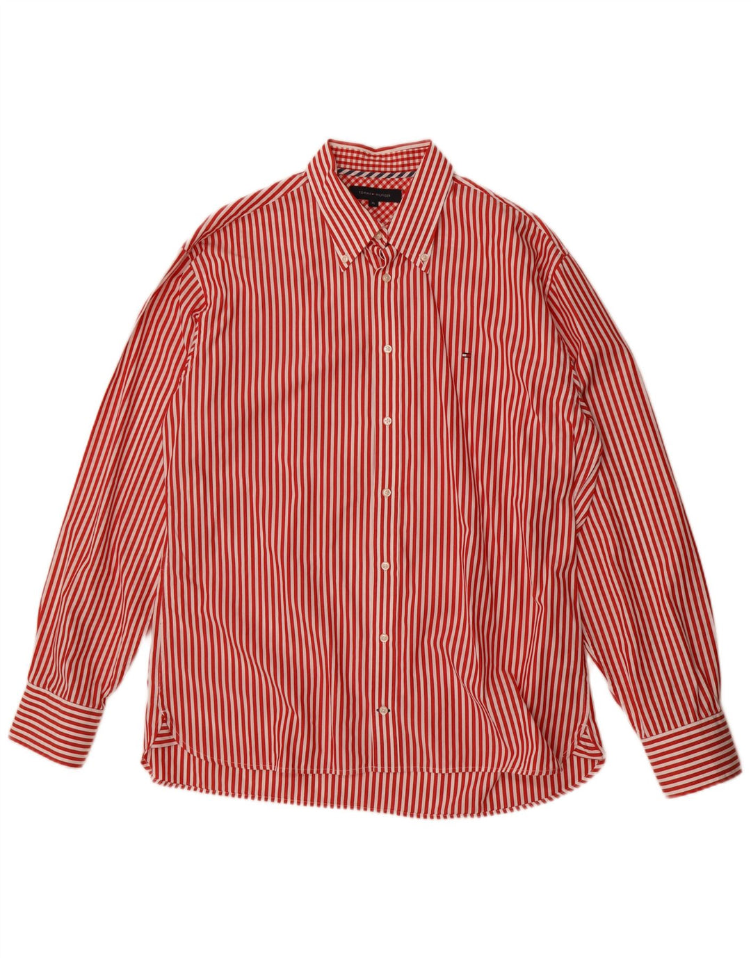 Camicia da uomo Tommy Hilfiger XL in cotone gessato rosso