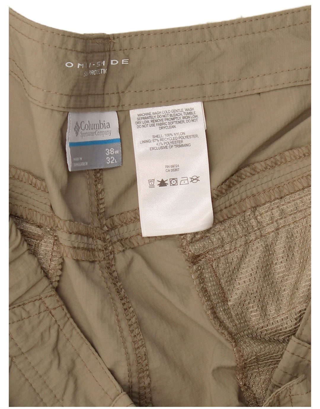 Pantaloni cargo dritti Omni-Shade da uomo COLUMBIA W38 L32 nylon beige