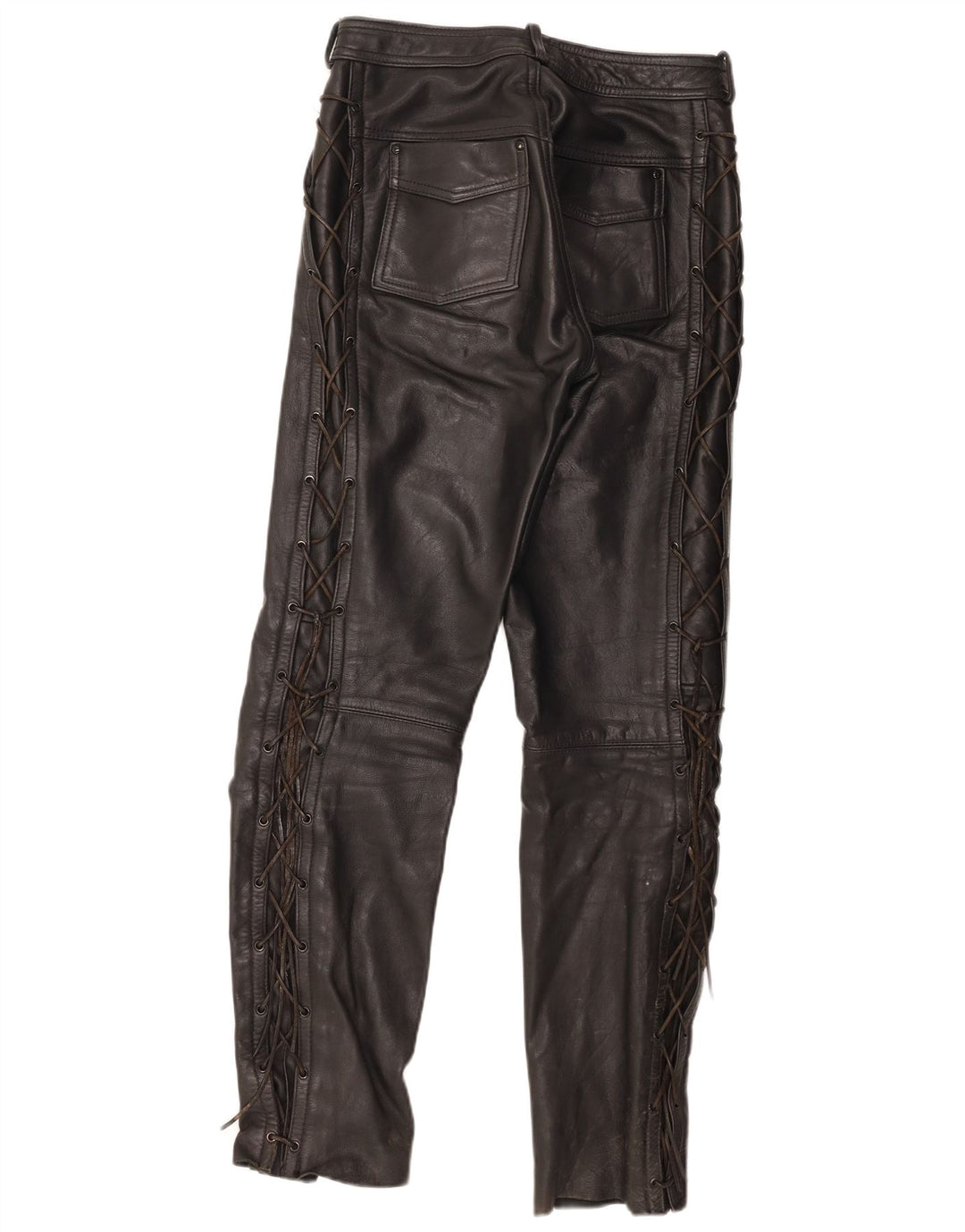 Pantaloni vintage in pelle stile motociclista da uomo IT 48 medi W30 L31 Pelle nera