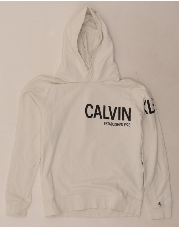 Maglione con cappuccio grafico da ragazzo Calvin Klein Jeans 15-16 anni in cotone bianco