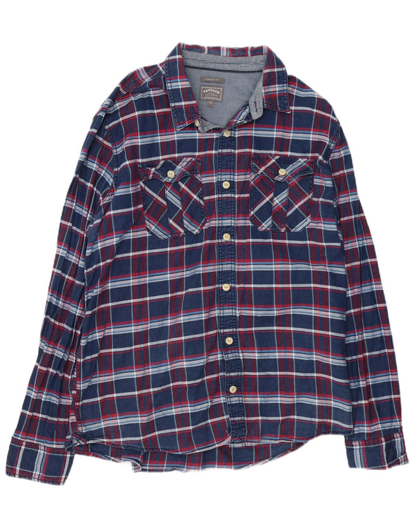 Fat Face Camicia da uomo in flanella dal taglio classico XL in cotone a quadri blu