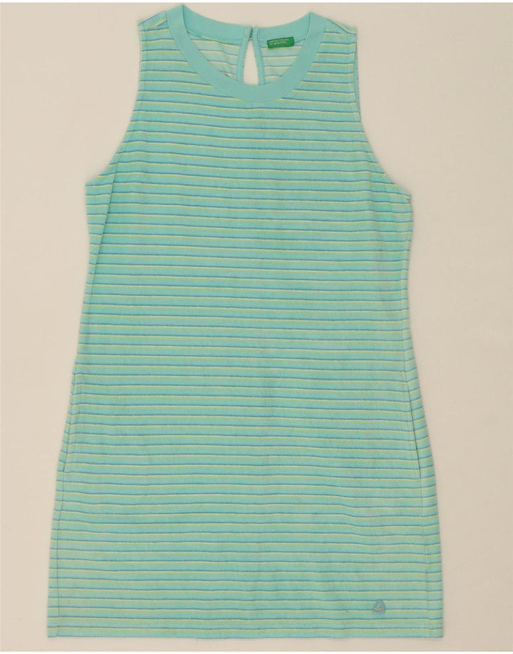 BENETTON Womens Sleeveless Shift Dress UK 12 Medium Turquoise Striped Vintage Benetton and Second-Hand Benetton from Messina Hembry 