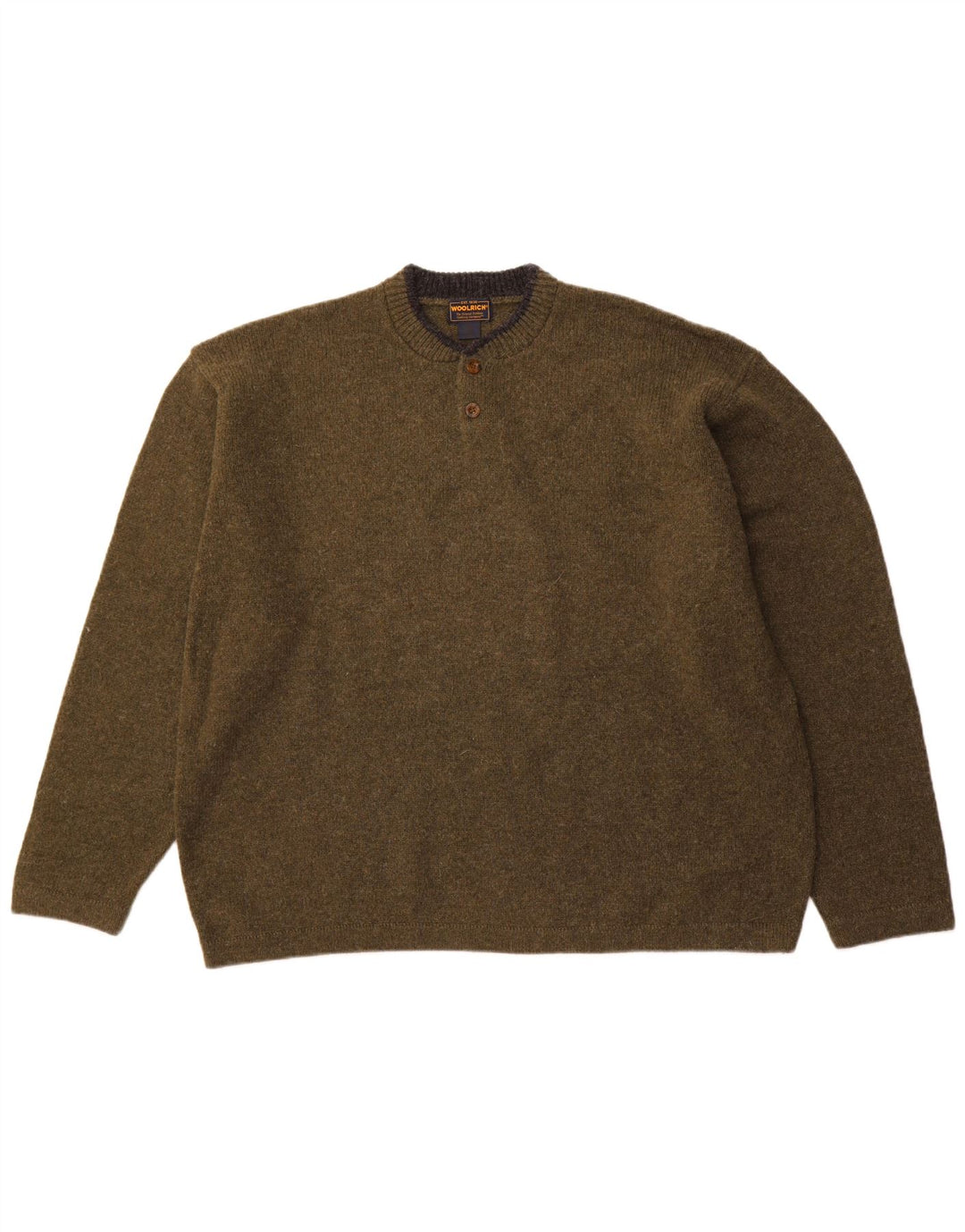 WOOLRICH Maglione da uomo con collo a bottoni 2XL Lana kaki