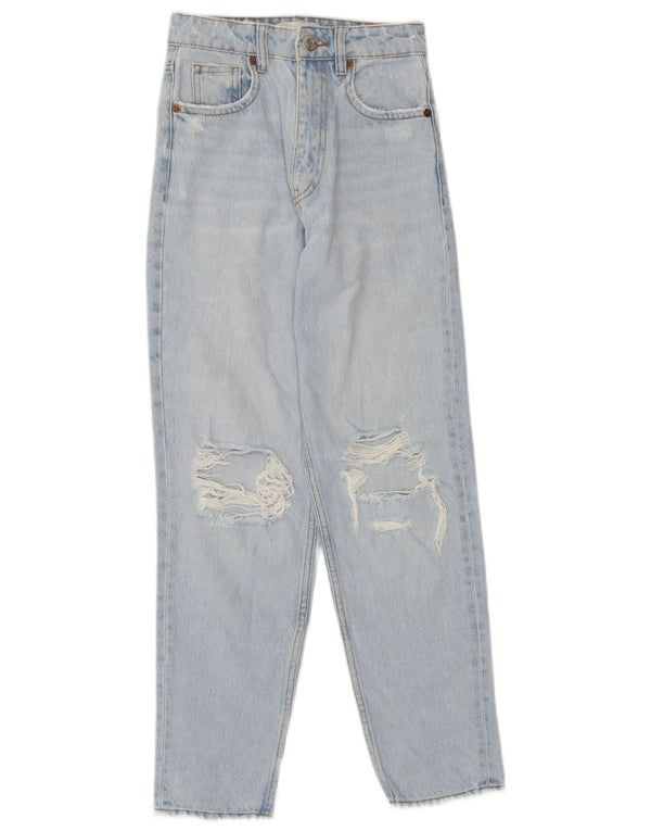Jeans Zara da donna a vita alta effetto invecchiato EU 32 2XS W22 L26 cotone blu