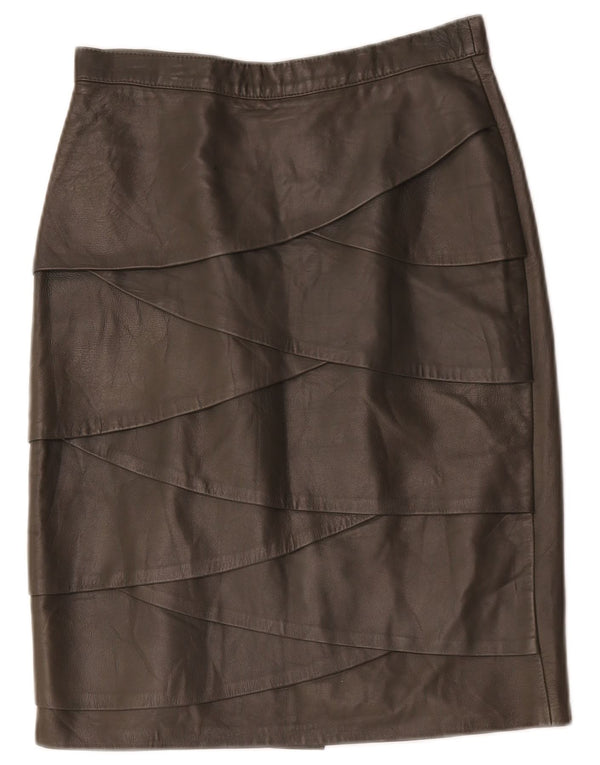 Gonna in pelle vintage da donna W30 marrone medio