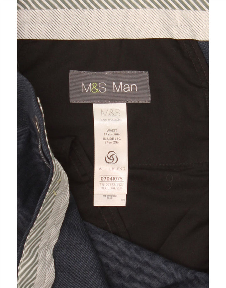 MARKS & SPENCER Pantaloni da abito dritti da uomo W44 L29 Poliestere blu