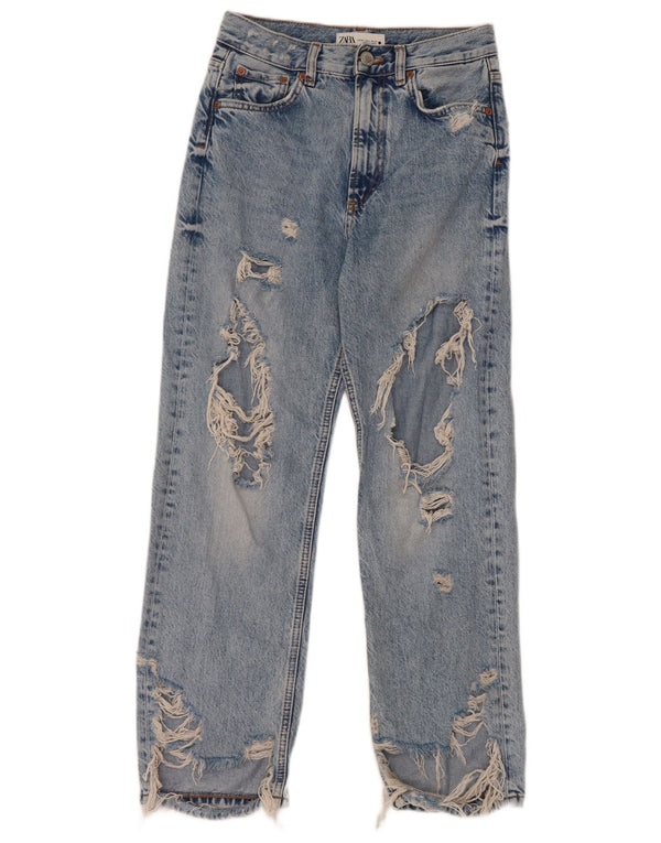 Jeans dritti effetto invecchiato da donna Zara EU 34 2XS W24 L26 cotone blu