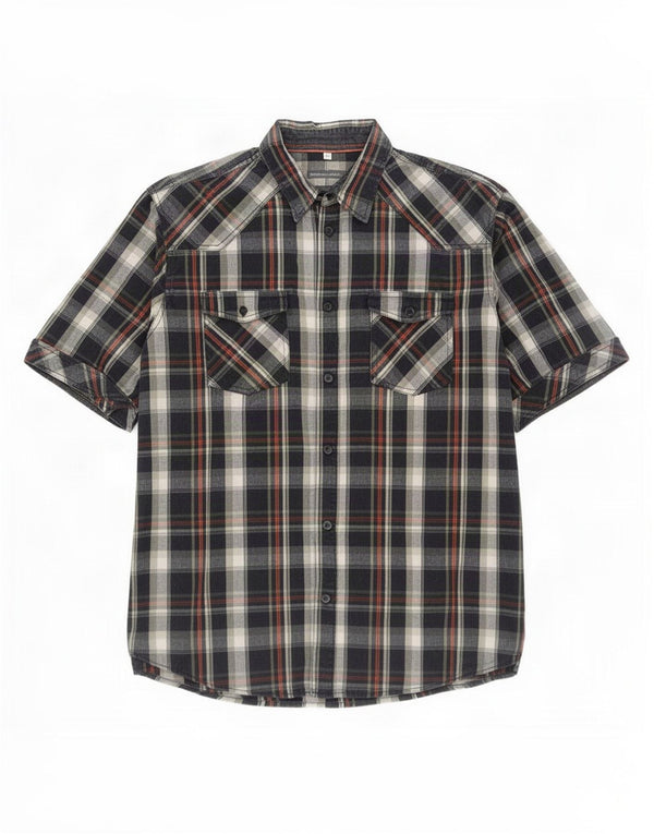 Angelo Litrico Camicia da uomo a maniche corte Taglia 45/46 2XL Cotone scozzese nero