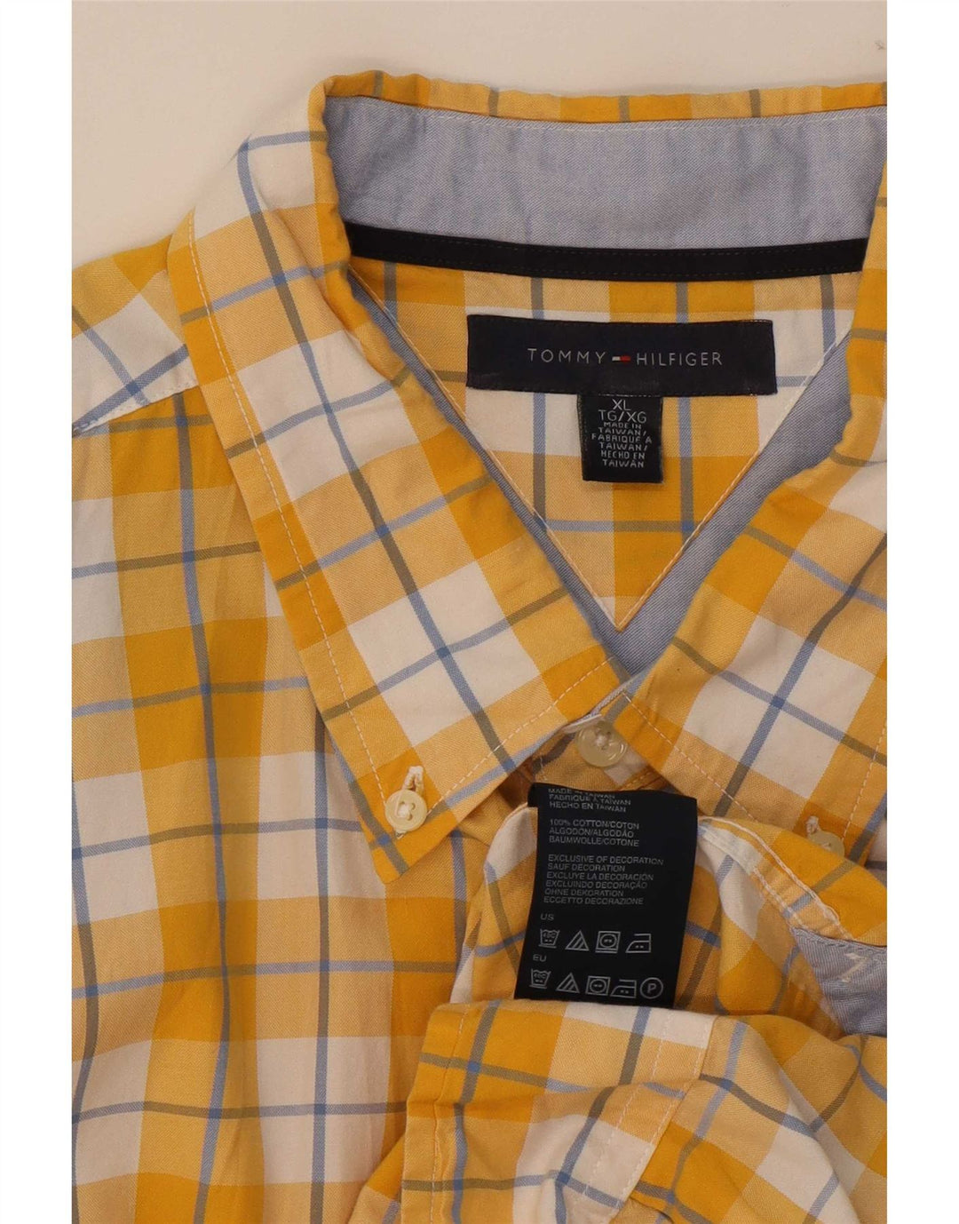 Camicia da uomo Tommy Hilfiger XL in cotone a quadri gialli