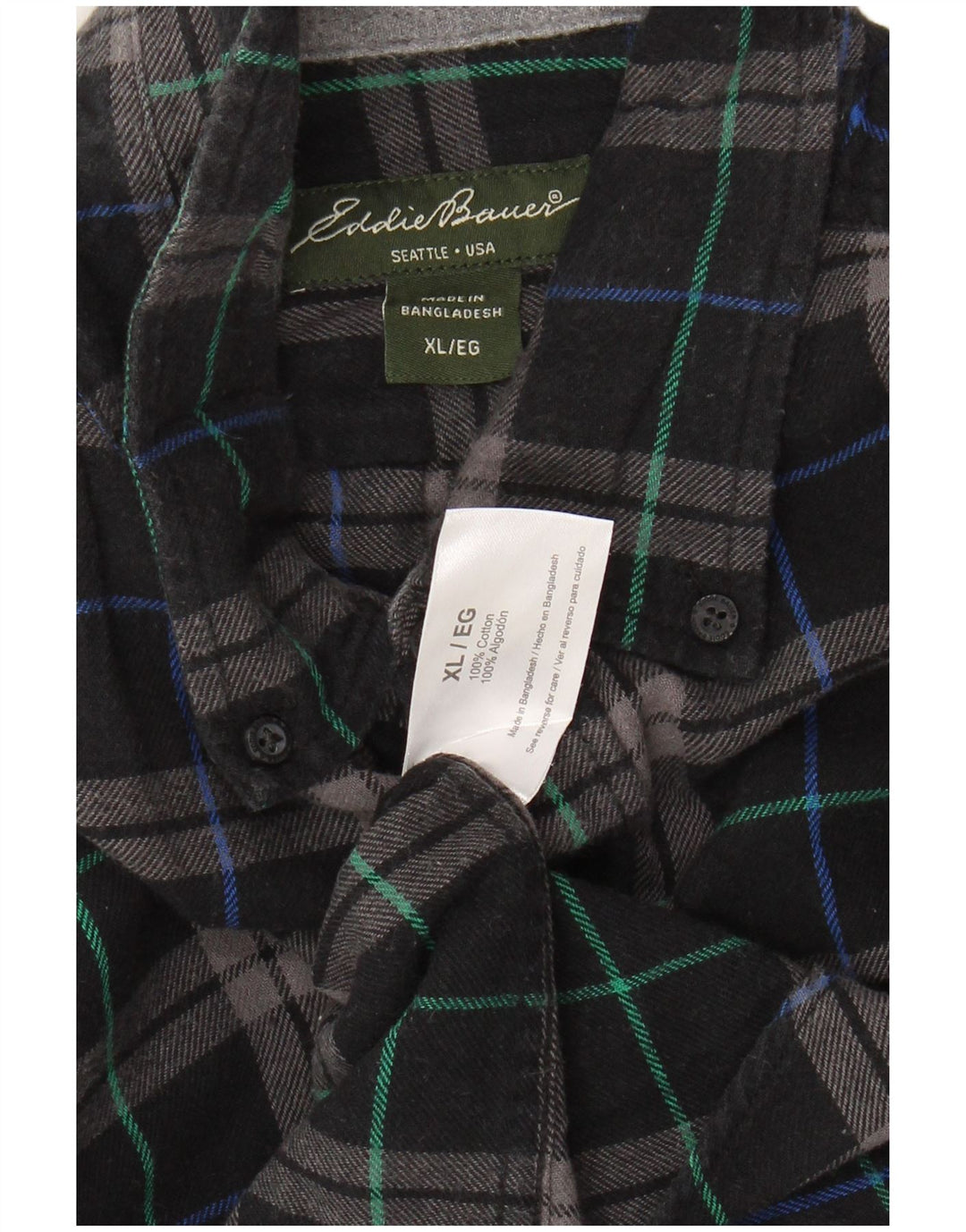 EDDIE BAUER Camicia da uomo in flanella XL in cotone a quadri nero