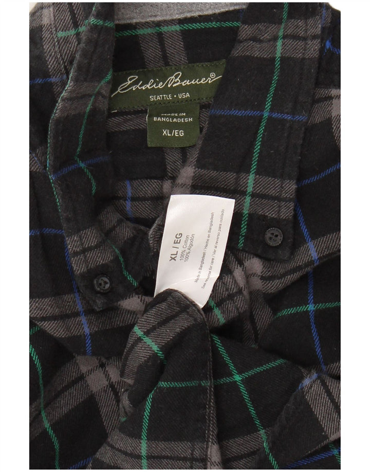 EDDIE BAUER Camicia da uomo in flanella XL in cotone a quadri nero