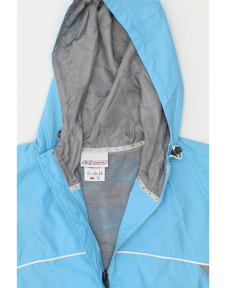 REEBOK Womens Hooded Rain Jacket UK 16 Large Blue Colourblock Polyester Vintage Reebok and Second-Hand Reebok from Messina Hembry 