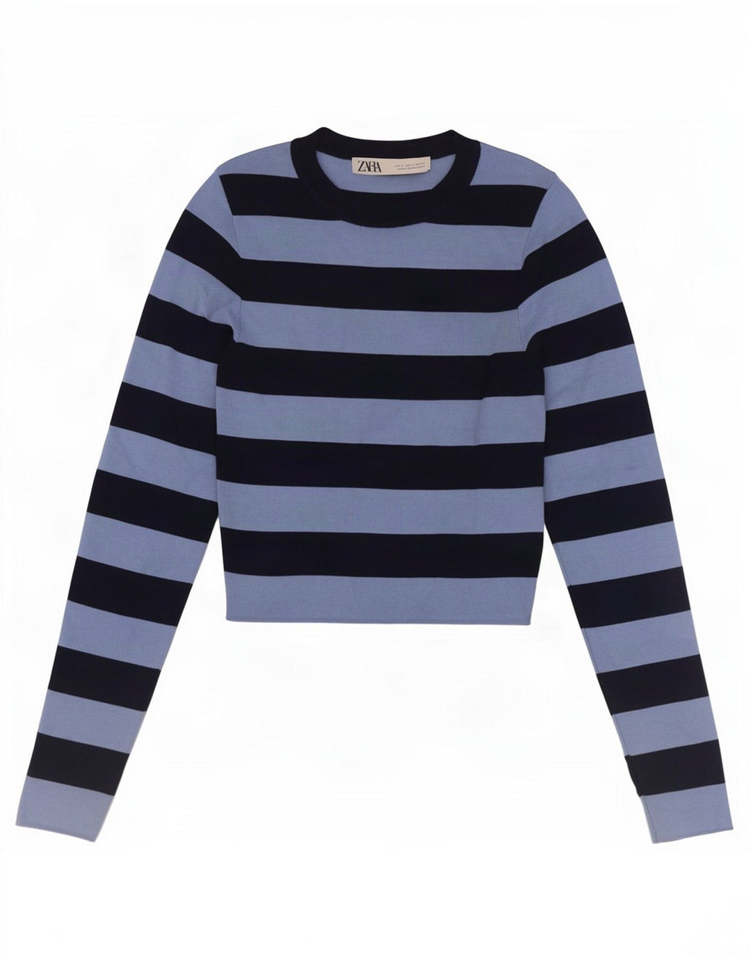 Top corto da donna Zara a maniche lunghe UK 8 piccolo a righe blu