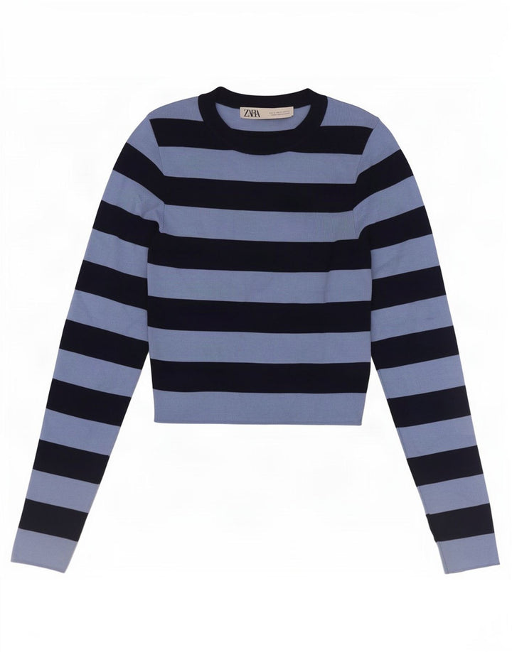 Top corto da donna Zara a maniche lunghe UK 8 piccolo a righe blu