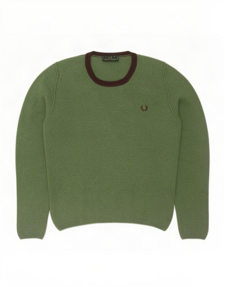 Maglione maglione girocollo da uomo Fred Perry grande lana verde