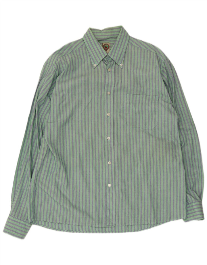 Camicia vintage da uomo in cotone gessato verde grande
