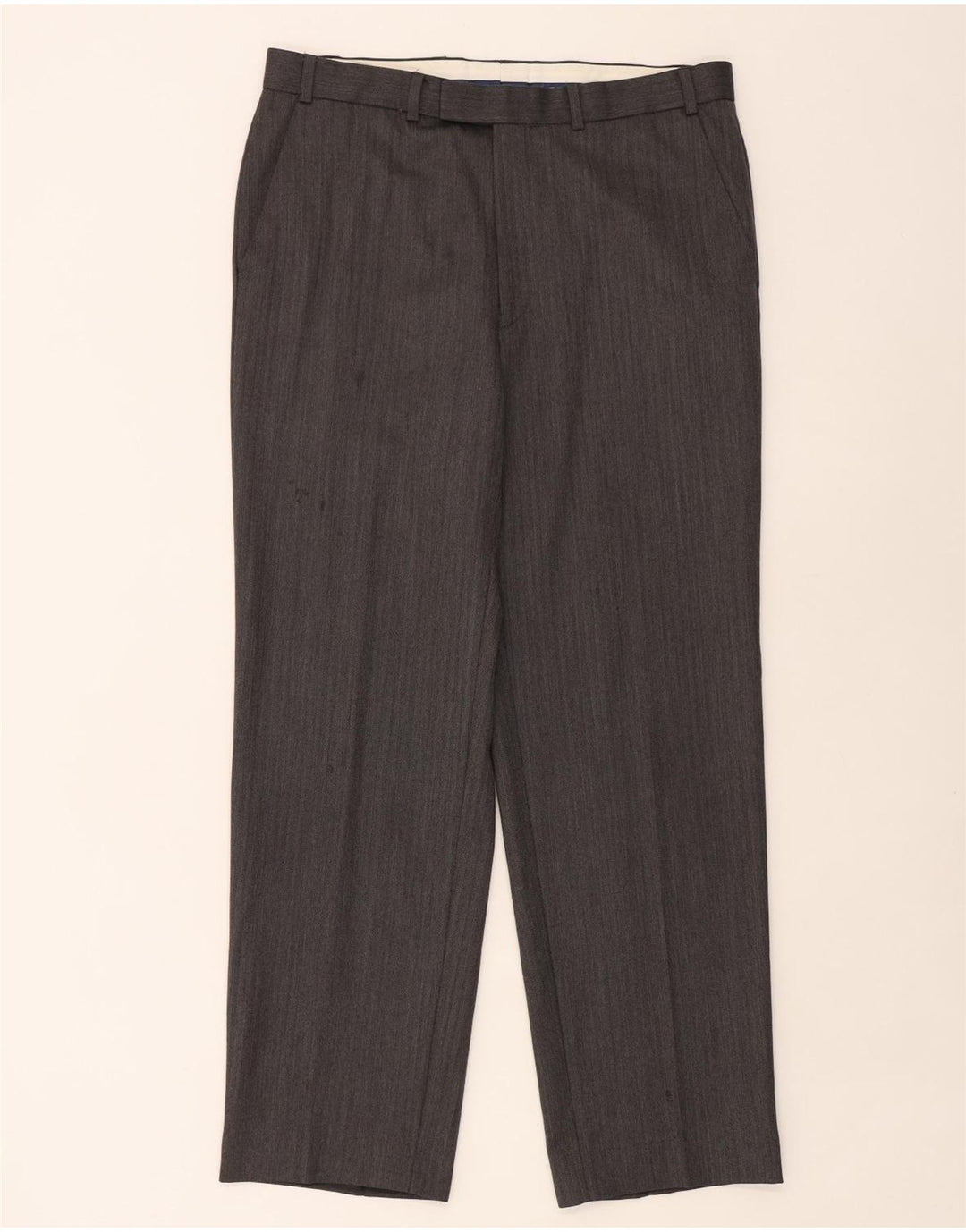 Pantaloni da abito dritti da uomo Marks & Spencer W36 L31 in lana a spina di pesce grigia