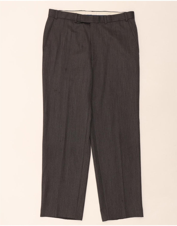 Pantaloni da abito dritti da uomo Marks & Spencer W36 L31 in lana a spina di pesce grigia