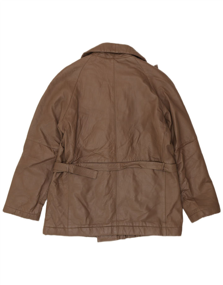 Cappotto vintage da uomo in pelle doppio petto IT 56 3XL Marrone
