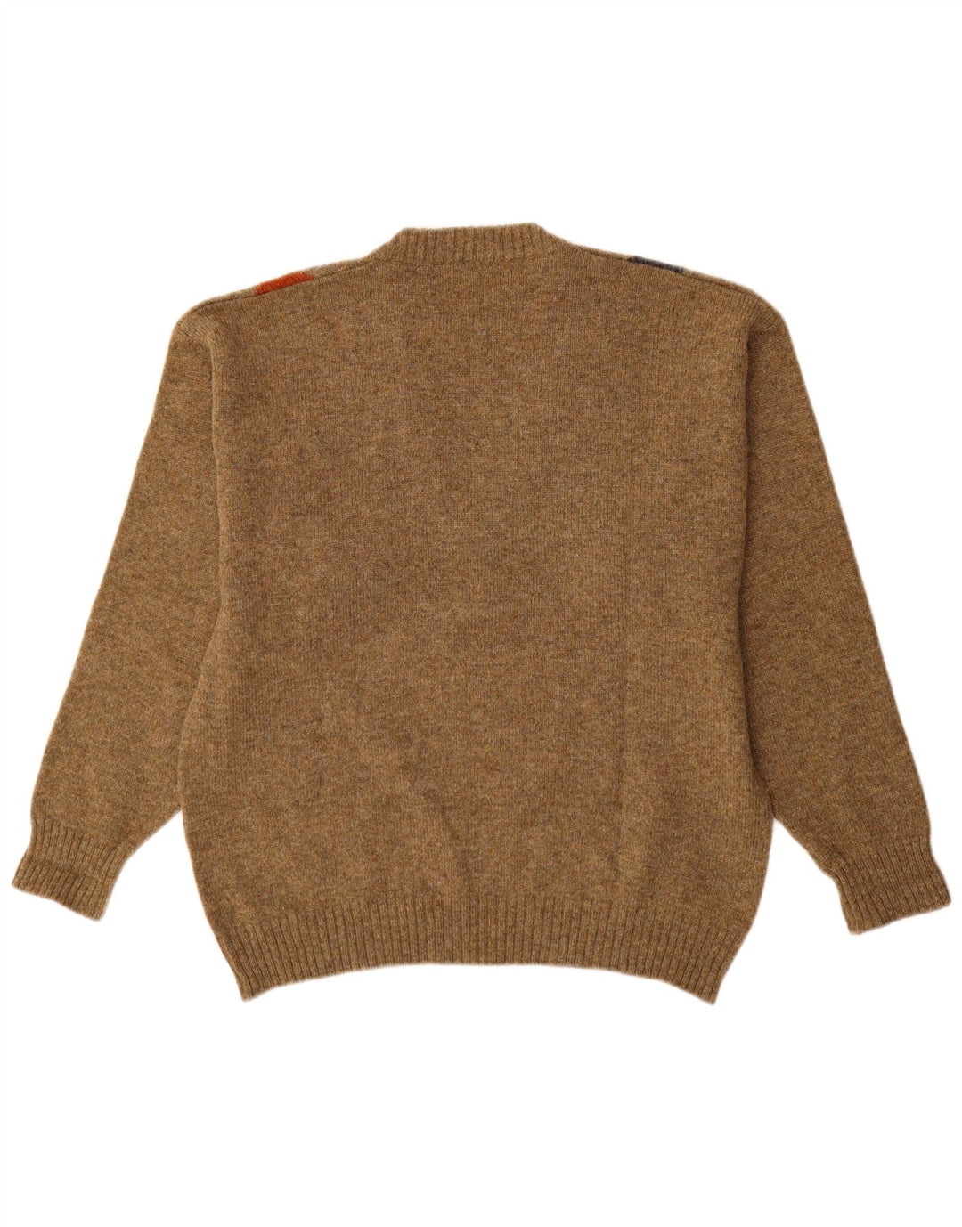 Maglione vintage da uomo con scollo a V marrone medio a rombi/diamante