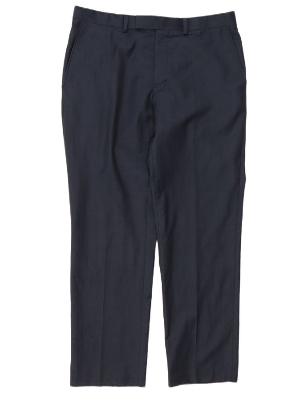 Pantaloni da abito dritti autografi da uomo Marks & Spencer W34 L29 blu navy