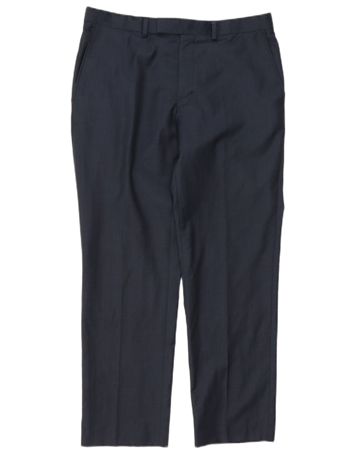 Pantaloni da abito dritti autografi da uomo Marks & Spencer W34 L29 blu navy