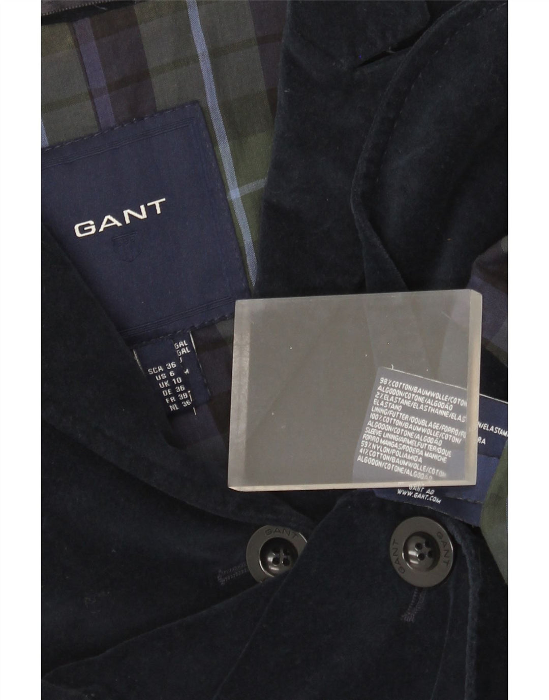 Gant Giacca da donna in velluto a 3 bottoni in velluto UK 10 piccola in cotone blu navy