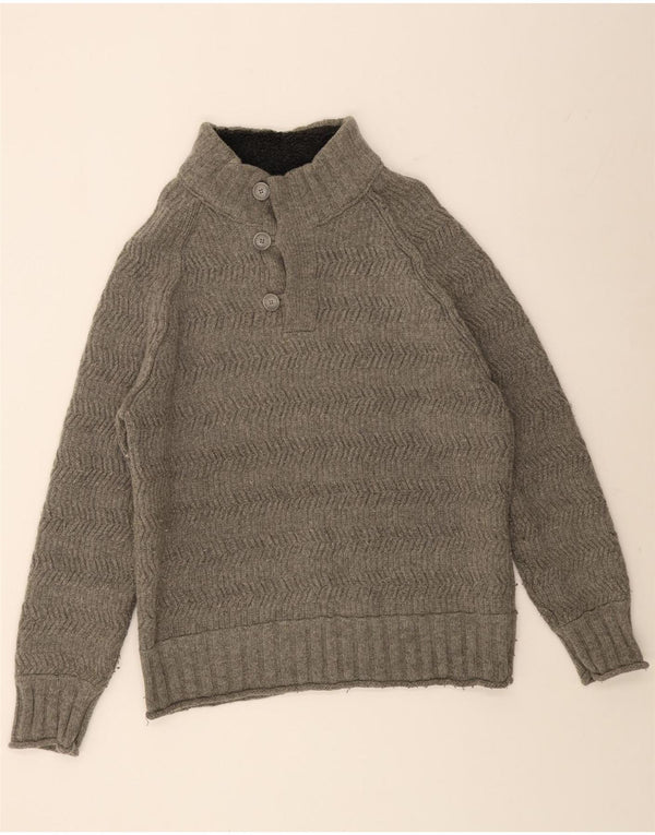 FAT FACE Maglione da uomo con collo a bottoni 2XL Lana a spina di pesce grigia