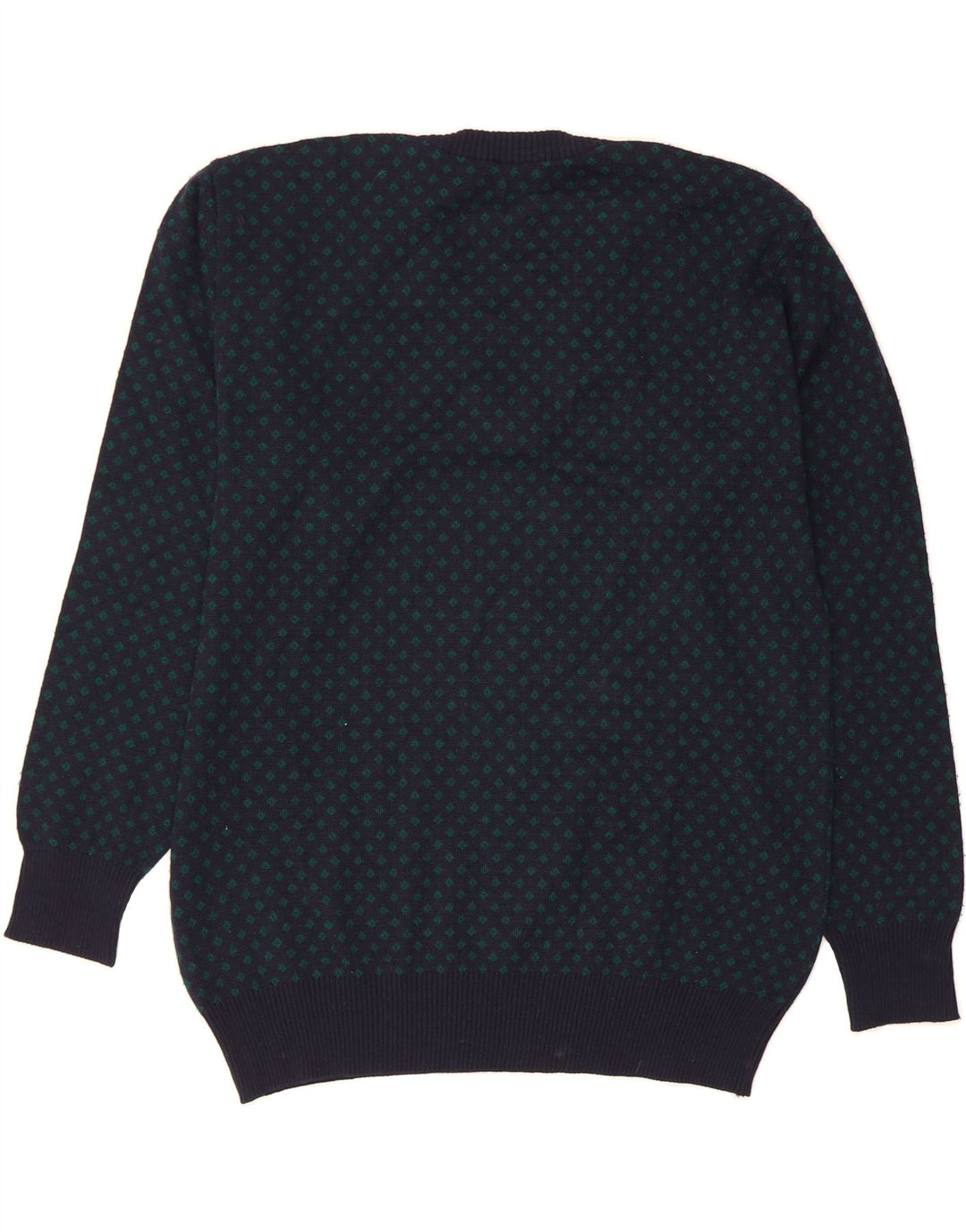VINTAGE Mens V-Neck Jumper Sweater Large Navy Blue Argyle/Diamond Wool Vintage Vintage and Second-Hand Vintage from Messina Hembry 