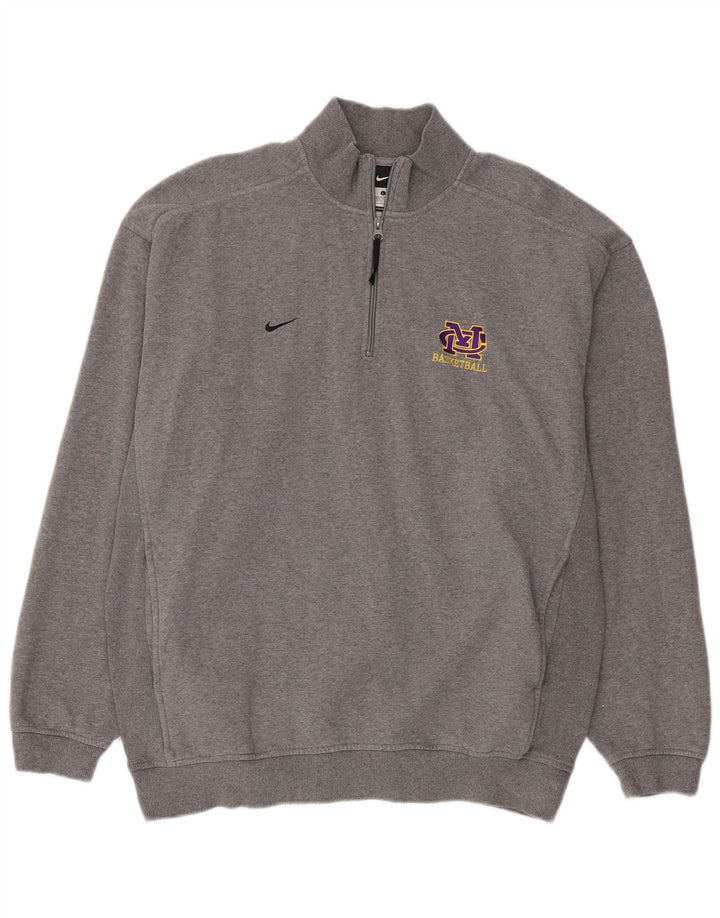 Felpa Nike da uomo con zip e collo, maglione grande, cotone chiazzato grigio